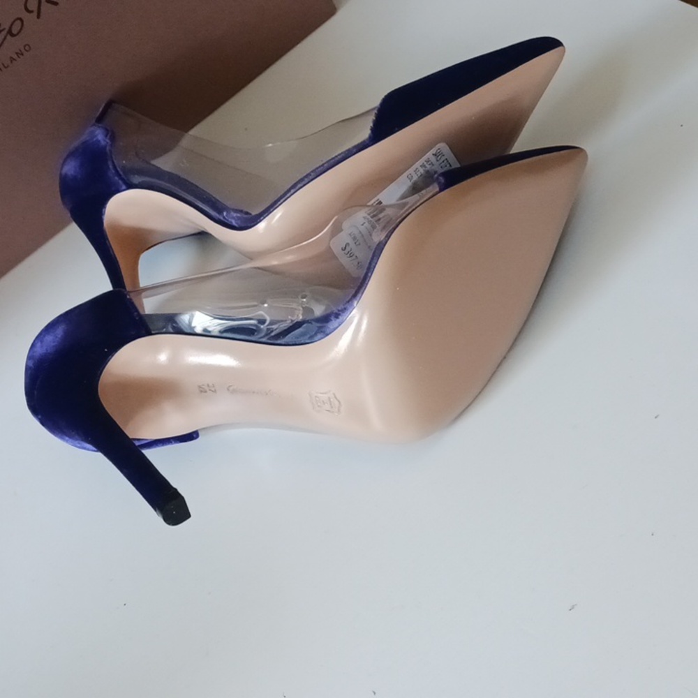 NWT Gianvito Rossi Velluto Violet Plexi Pump Size 37.5 - Picture 8 of 15